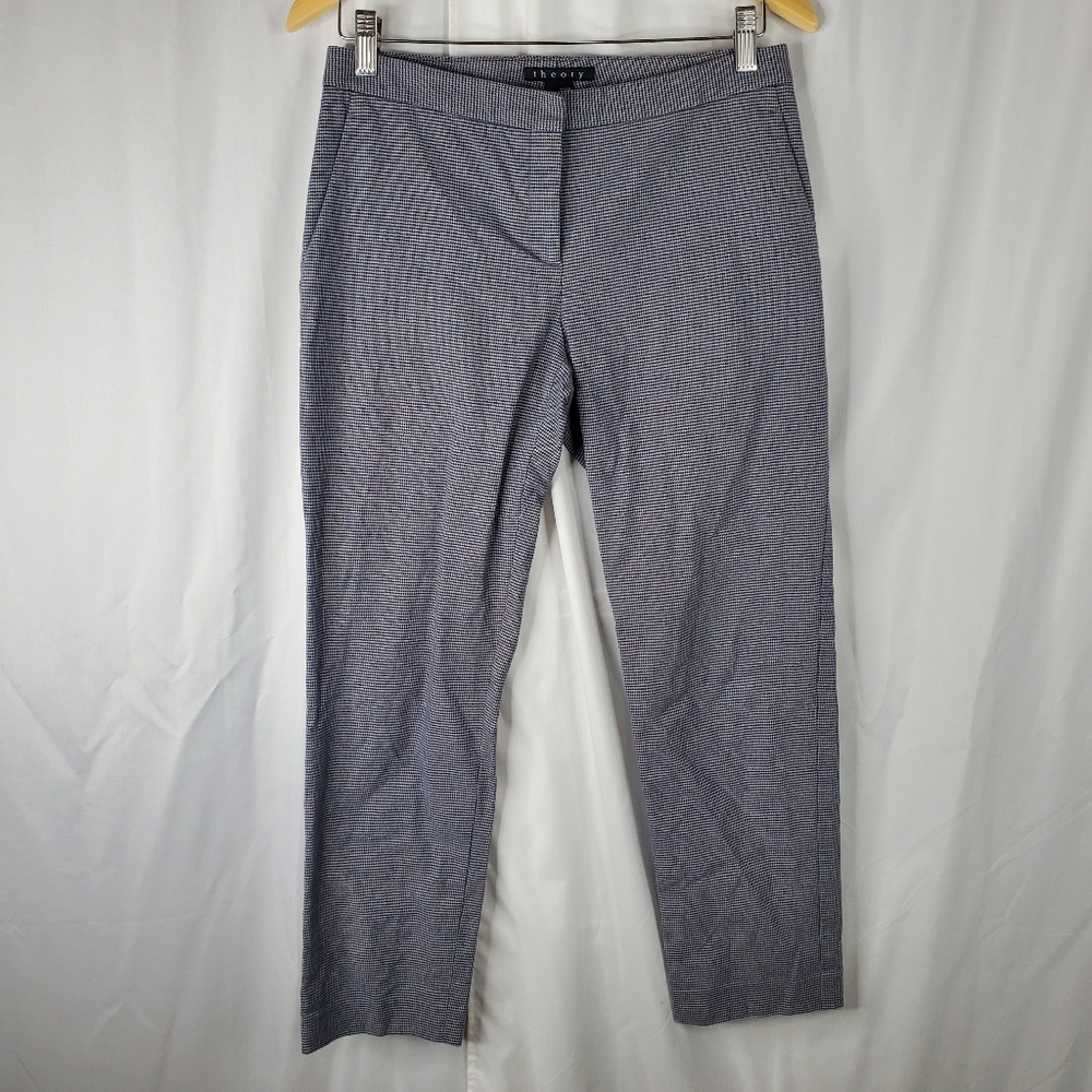 ◇ Theory Cuffed Flat Front Trousers Black and White Check Size 4